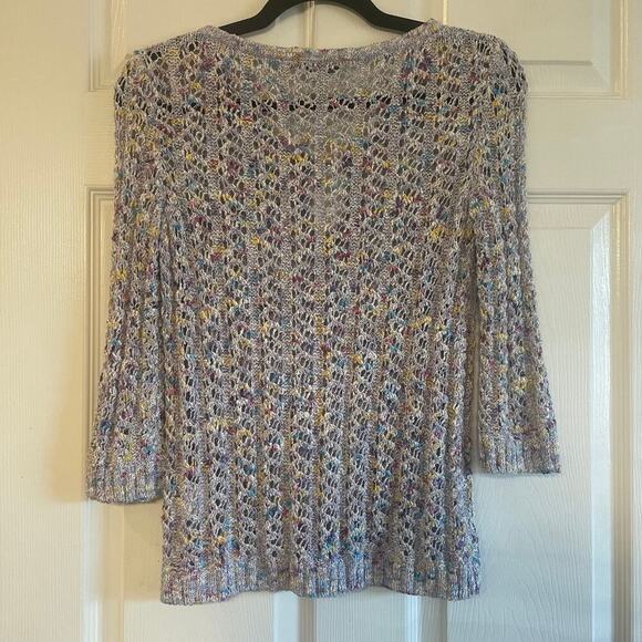 ST JOHN SPORT Multi-Season Blue Multi Open Knit Pullover Sweater PETITE - Picture 2 of 15